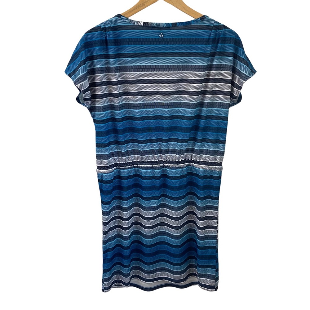 Prana Mosaic Blue and White Striped Drawstring Waist  Lindy Dress - Picture 5 of 7